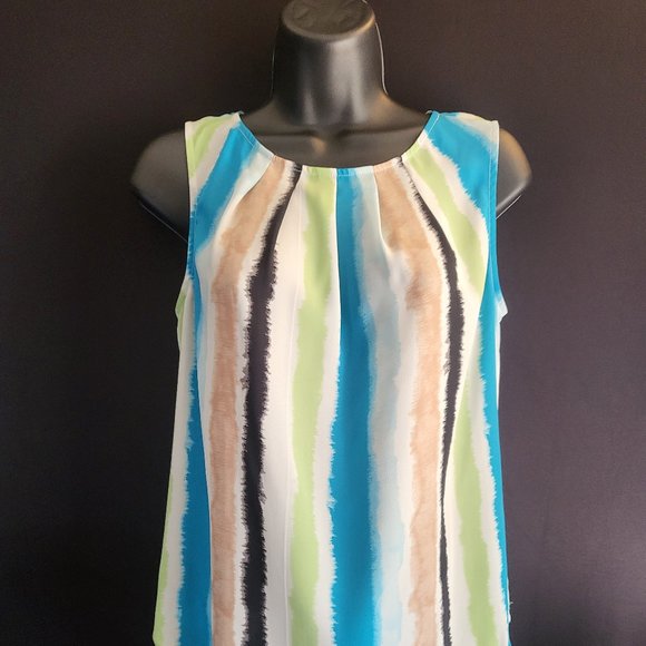 WORTHINGTON Womens Size XS Sleeveless Blouse, White w/ Colorful Stripes, EUC - Picture 2 of 10